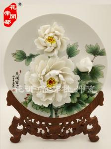 手工彩繪釉上彩牡丹瓷盤(pán) (5)